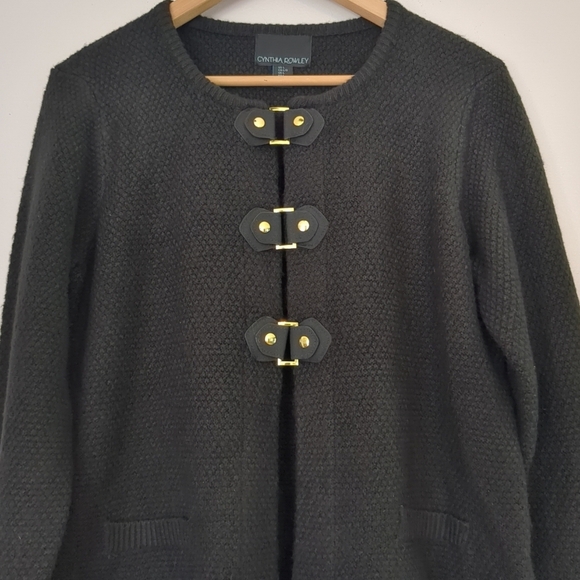 Cynthia Rowley Sweater Women's Large Black Gold Clasps Biker Rocker - Picture 3 of 9